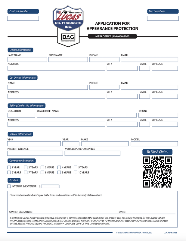 Lucas Oil Appearance Protection Form